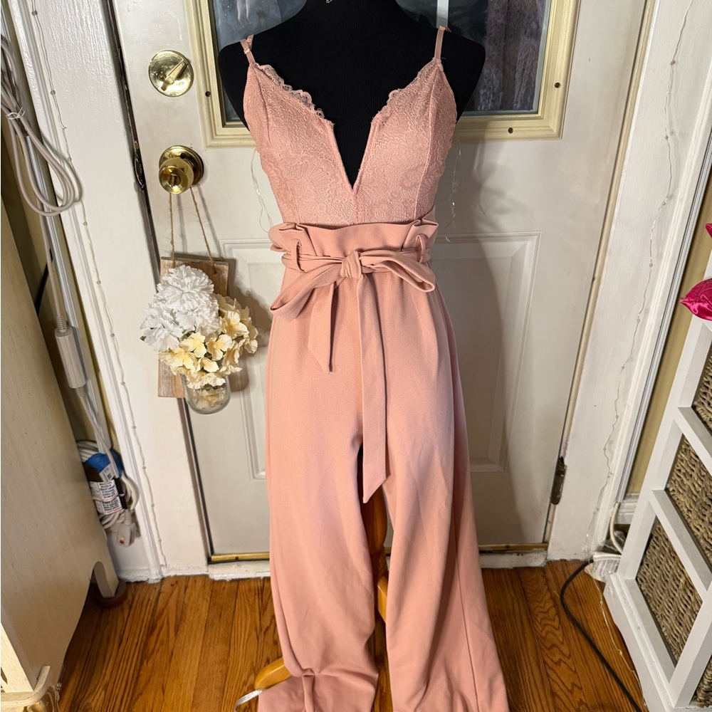 Windsor Blush Lace V-Neck Jumpsuit